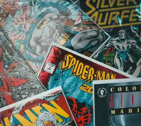 A pile of comic books