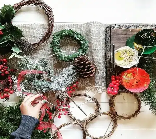 Decorations to create a DIY Winter wreath