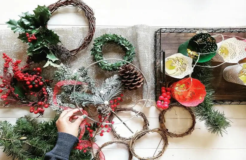 Decorations to create a DIY Winter wreath