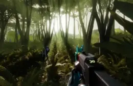 Marathon jungle scene with many trees and light streaming through the branches