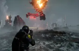 Helldivers 2 Super Earth Soldier Shooting Down enemy craft