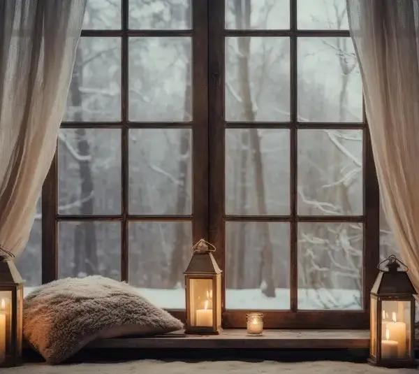 Winter window with candles, solo holidays, spending the holidays alone