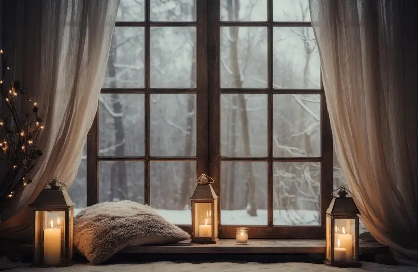 Winter window with candles, solo holidays, spending the holidays alone