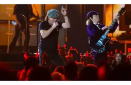 AC/DC lead vocalist Brian Johnson (left) and guitarist Angus Young performs "Rock or Bust" and "Highway to Hell" at the 57th annual Grammy Awards at the Nokia Theatre. The fans were thunderstruck.