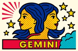 Inspired by the sign of Gemini, a pop art style image of twins.