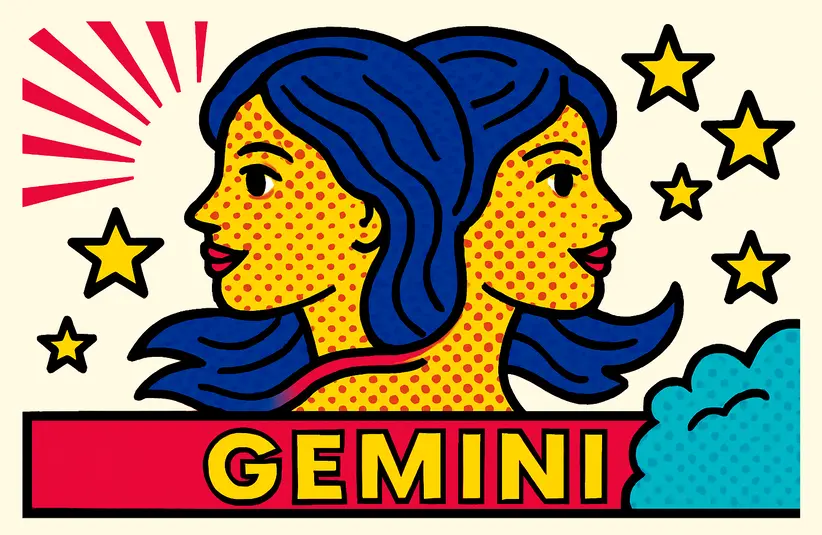 Inspired by the sign of Gemini, a pop art style image of twins.