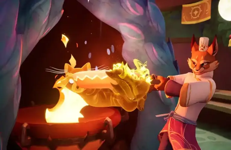 Beastro cozy deckbuilder roguelike chef at a massive fire stoves cooking