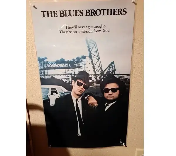 A Blues Brothers poster adorns a bar in a small Iowa town.