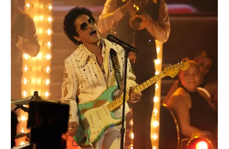 Bruno Mars from Silk Sonic performs 777 during the 64th Annual Grammy Awards at the MGM Grand Garden Arena in Las Vegas. He is now set to go back on the road with "The Romantic Tour" in 2026.