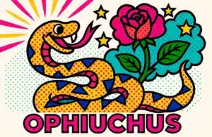 Pop art image inspired by Ophiuchus, the 13th sign of the zodiac.