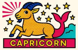A pop art image of a sea goat representing the sign of Capricorn.