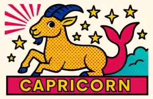 A pop art image of a sea goat representing the sign of Capricorn.