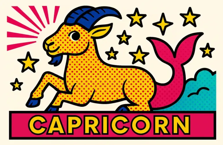 A pop art image of a sea goat representing the sign of Capricorn.