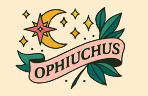 A classic tattoo style image of a crescent moon to represent the sign of Ophiuchus.