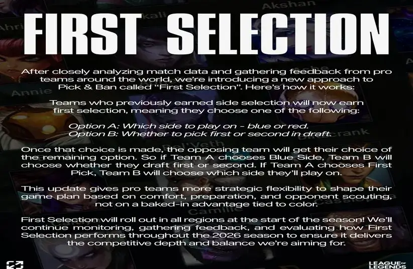 Image of the First Selection description from LoL Esports