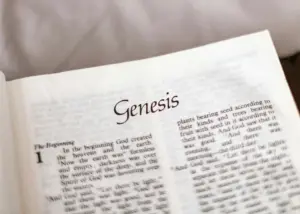 A Bible open to the Book of Genesis, with tales from Egypt