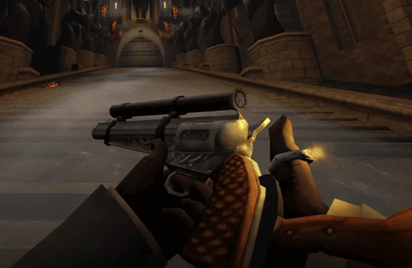 Gloomwood's Hightown update comes with a new revolver that have a long range scope