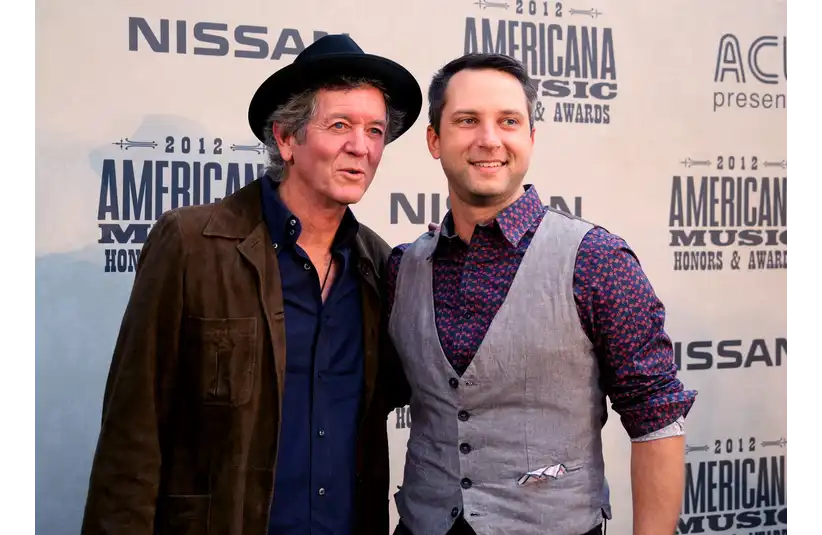 Rodney Crowell, left, and Brandon Heath are on the Red Carpet of the Americana Music Awards show at the Ryman Auditorium on Sept. 12, 2012.