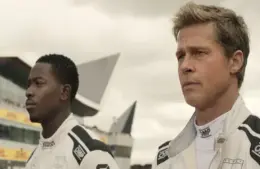 Brad Pitt and Damson Idris Screenshot from the movie "F1 The Movie" winner of the 2026 Critics Choice Awards Best sound