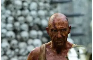 Dr. Kelson (Ralph Fiennes) in the bone temple in 28 Years Later, Courtesy of Sony Pictures Entertainment
