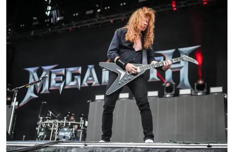 Dave Mustaine of Megadeth plays at Friday's Louder Than Life music festival in Louisville, Kentucky. Sept. 22, 2023. Megadeth's new album is in stores Friday.