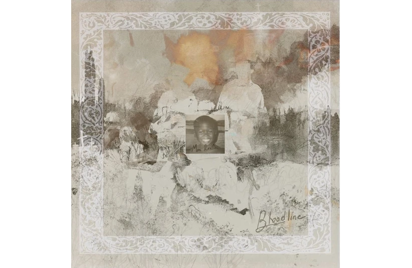 Collage-style album cover atr for Mon Rovia's new album, Bloodline.