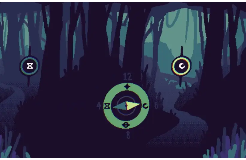 Night Hike gives you a compass that can help you or hurt you in your quest to escape the endless forest