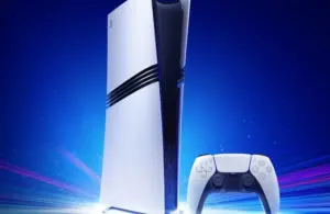 white PlayStation 5 console and controller against a blue gradient background. PS6 Leaks