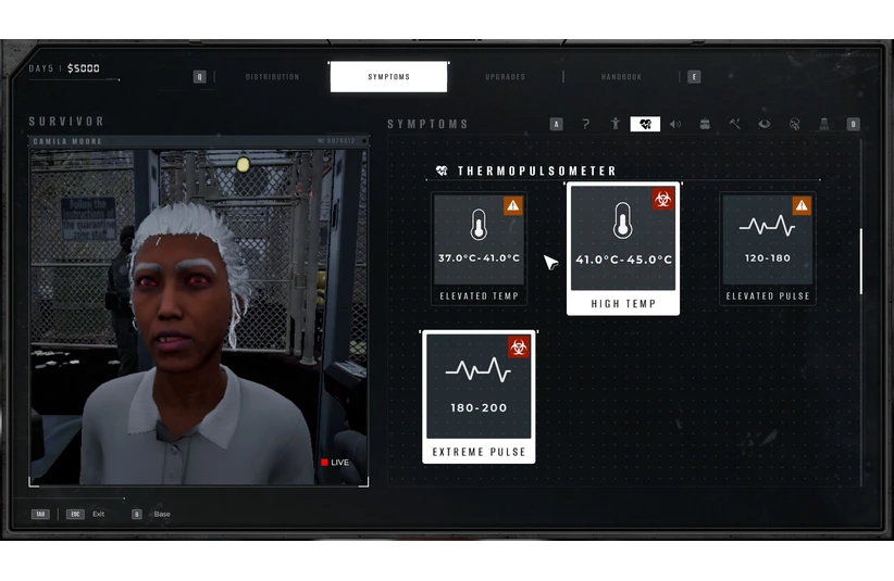 Symptoms screen proving infection in Quarantine Zone