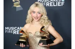 Sabrina Carpenter, winner of Best Pop Vocal Album and Best Pop Solo Performance for Espresso, at the 67th Annual Grammy Awards at Crypto.com Arena in Los Angeles on Sunday, Feb. 2, 2025.