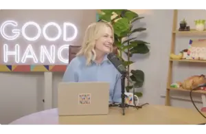 Amy Poehler in an episode of her podcast, "Good Hang with Amy Poehler." Poehler won an award for Best Podcast at the Golden Globes 2026 which won the Golden Globe for Best Podcast