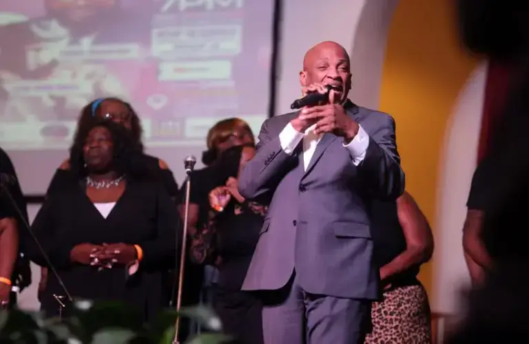 May 22, 2022; Buffalo, NY, USA; Donnie McClurkin joins BeBe Winans on stage during the free gospel concert, Stand with Buffalo, was held at Greater Refuge Temple of Christ on Jefferson Ave. in Buffalo, NY on May 22, 2022. The concert featured local and national gospel singers who came to offer support and comfort to the community with their words and music after last week's racially motivated shooting that killed 10 and injured three at the Tops Friendly Market several blocks east of the church. The concert, which was live streamed, allowed people to donate money to Buffalo area organizations. Mandatory Credit: Tina MacIntyre-Yee-USA TODAY NETWORK