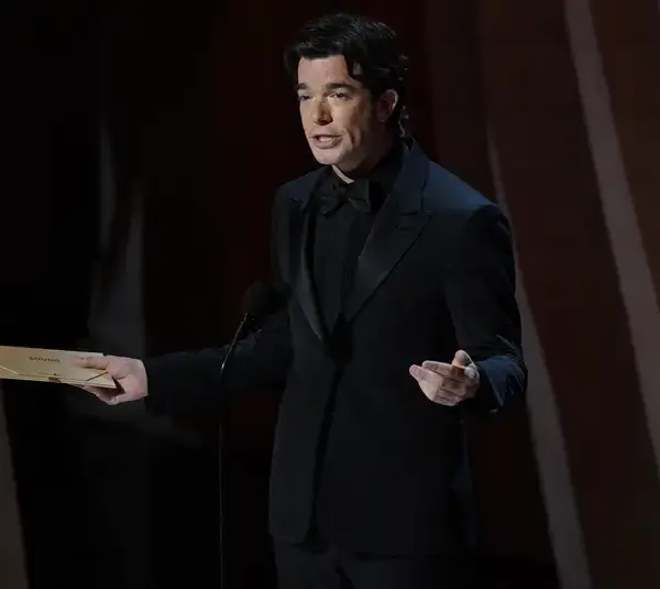 Mar 10, 2024; Los Angeles, CA, USA; John Mulaney presents the award for achievement in sound during the 96th Oscars at the Dolby Theatre at Ovation Hollywood in Los Angeles on Sunday, March 10, 2024.. Mandatory Credit: Jack Gruber-USA TODAY