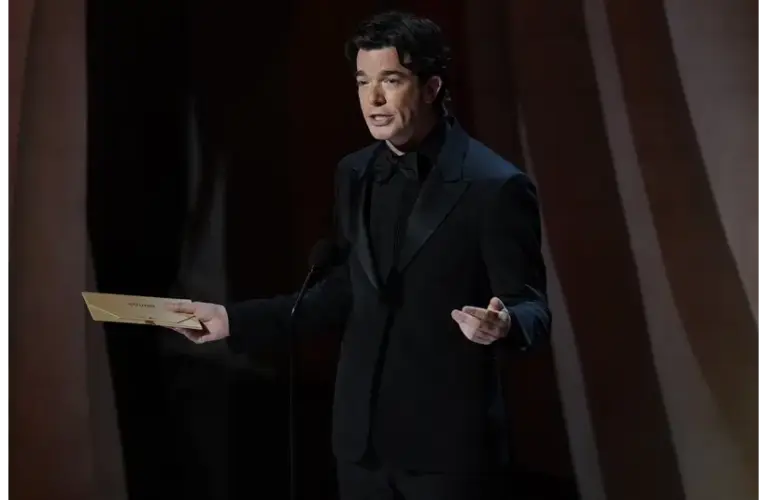 Mar 10, 2024; Los Angeles, CA, USA; John Mulaney presents the award for achievement in sound during the 96th Oscars at the Dolby Theatre at Ovation Hollywood in Los Angeles on Sunday, March 10, 2024.. Mandatory Credit: Jack Gruber-USA TODAY