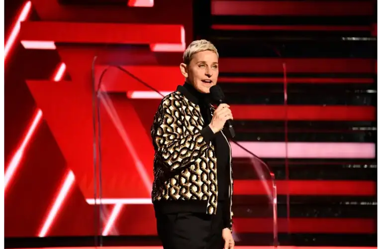 Jan 26, 2020; Los Angeles, CA, USA; Ellen DeGeneres introduces a performance by Lil Nas X during the 62nd annual GRAMMY Awards on Jan. 26, 2020 at the STAPLES Center in Los Angeles, Calif. Mandatory Credit: Robert Hanashiro-USA TODAY