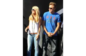 Aug 31, 2008; Fontana, CA, USA: Heidi Montag (left), and Spencer Pratt at the Pepsi 500 at Auto Club Speedway. Mandatory Credit: Kirby Lee/Image of Sport-Imagn Images
