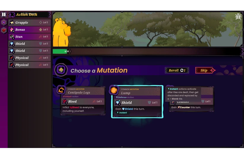 Mutation choices in Winnie's Hole game