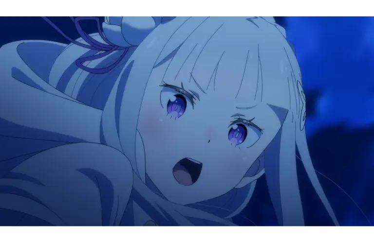 Close-up of Emilia, the heroine at the center of the Re:Zero season 4 finale