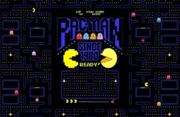A promotional image for the Pac-Man exhibit at the Paley Museum