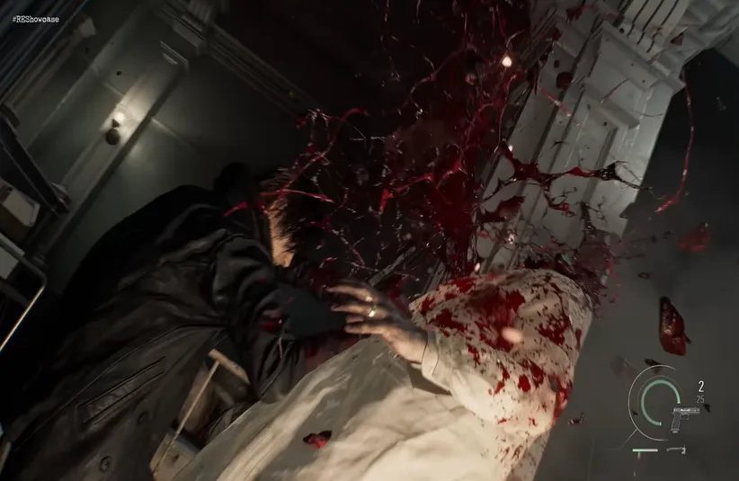 Resident Evil Requiem Leon shoots a zombies head and it explodes