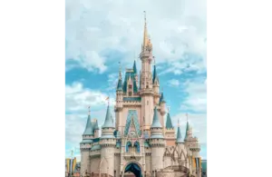 Photo of Cinderella's Castle in Disneyland with a blue sky in the background