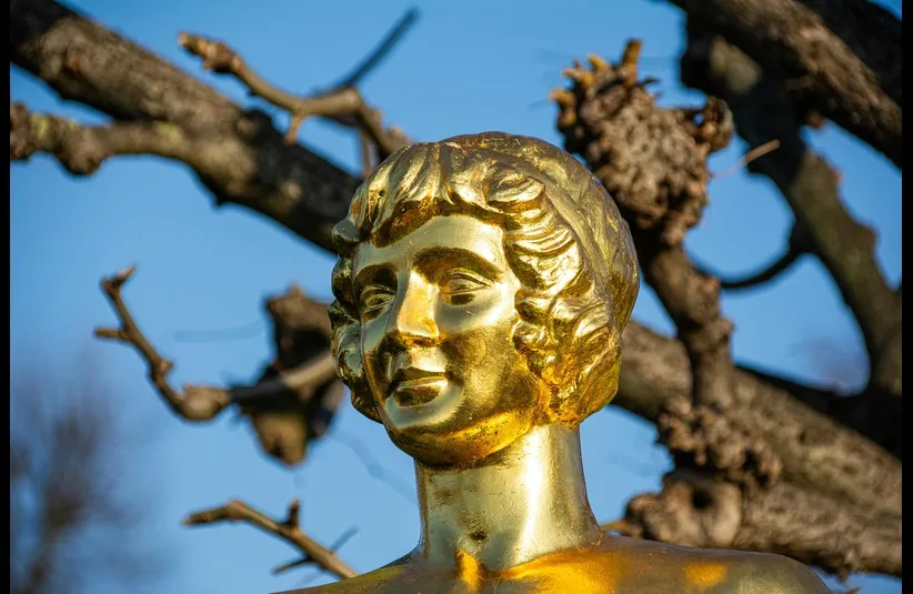 In daily devotion, a golden statue is displayed