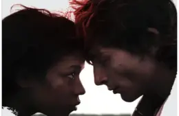 Movie poster for romantic horror film, Bones and All for a Valentine's Day horror movie option, two lovers eating people across the USA
