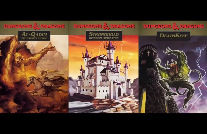 Box covers for Dungeons & Dragons Al-Qadim: The Genie's Curse, D&D Stronghold: Kingdom Simulator, and DeathKeep, Amazon Prime Gaming, GOG.com