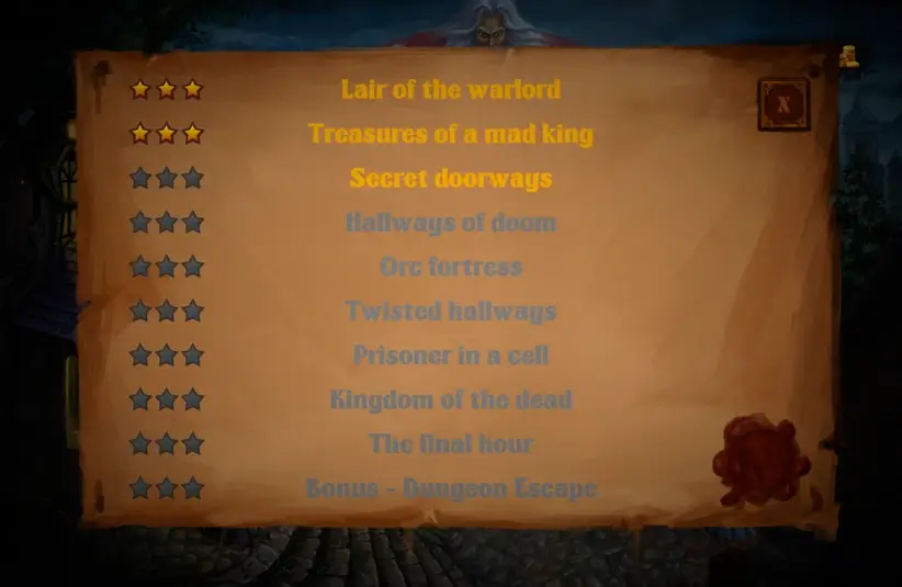 Image of the dungeon menu from Dark Quest