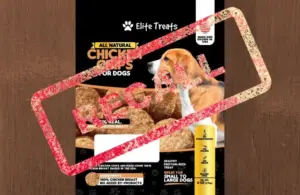 Elite Treats dog treats packaging with recall stamped over the top