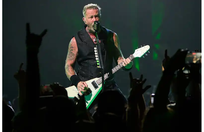 James Hetfield, lead vocalist of Metallica, begins Holier Than Thou off their 1991 self-titled album Metallica at State Farm Stadium in Glendale on Friday, Sept. 1, 2023.