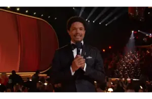 Trevor Noah at the 2026 Grammys during his hard-hitting opening monologue.