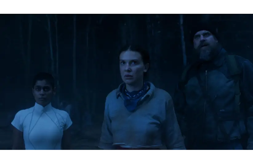 Millie Bobby Brown (center) in "Stranger Things" (2025). Courtesy of Netflix