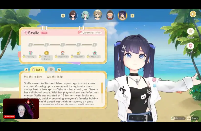 Screenshot from Starsand Island of the NPC Stella's information, Life Sim, Seed Sparkle Lab